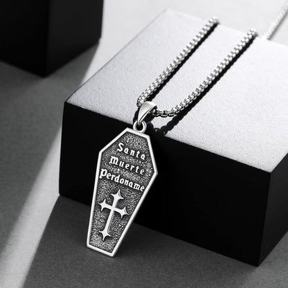 Santa Muerte Halskette 925 Silber Totenkopf Anhänger Sensenmann Grim Reaper Schmuck