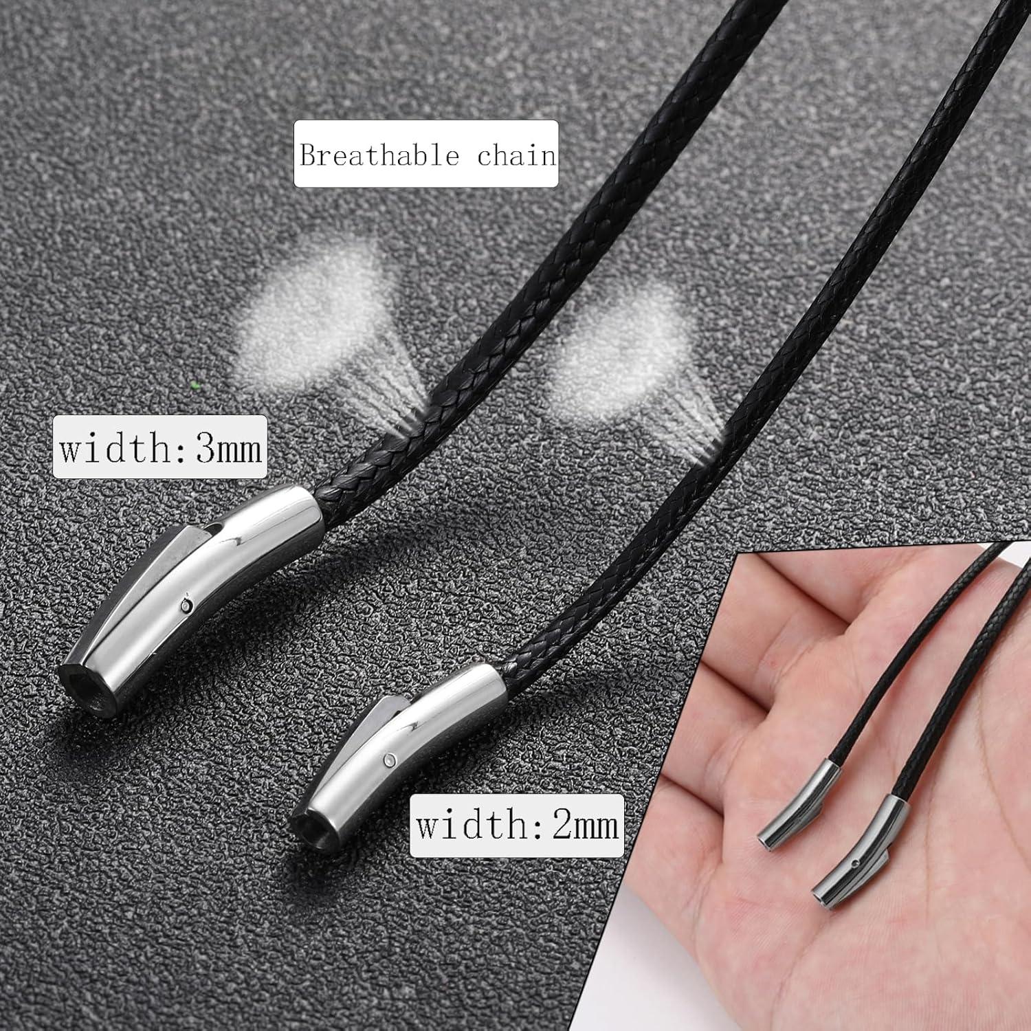 Lederkette Herren Schwarz 46-76cm 2/3mm Verschluss Kautschuk
