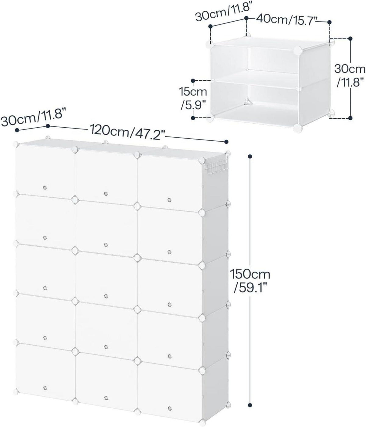 Schuhregal 15 Fächer 54 Paar Schuhschrank 40x30x30cm schmal Türen