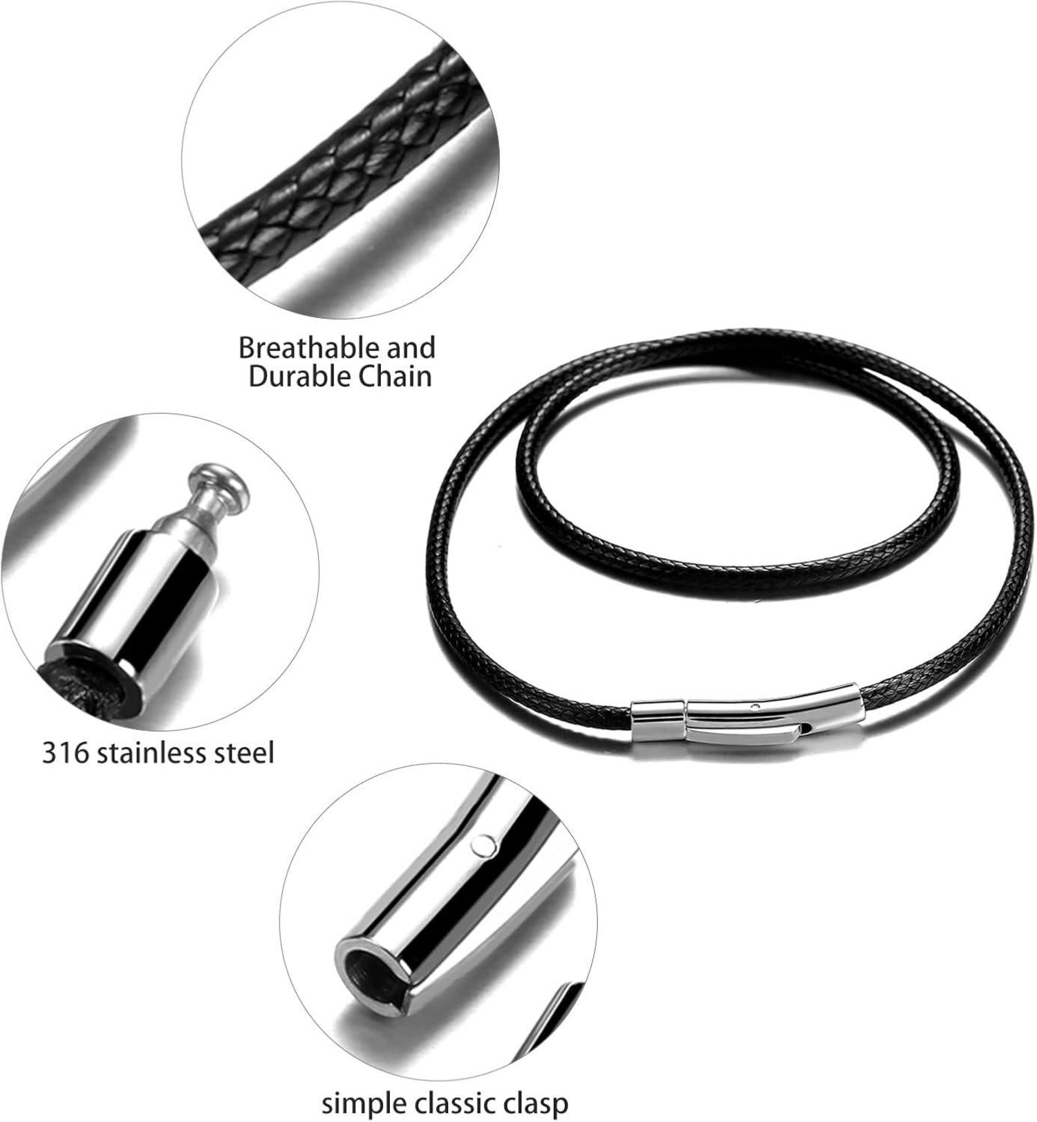 Herren Lederkette Schwarz Lederband 46-76cm Verschluss 3mm