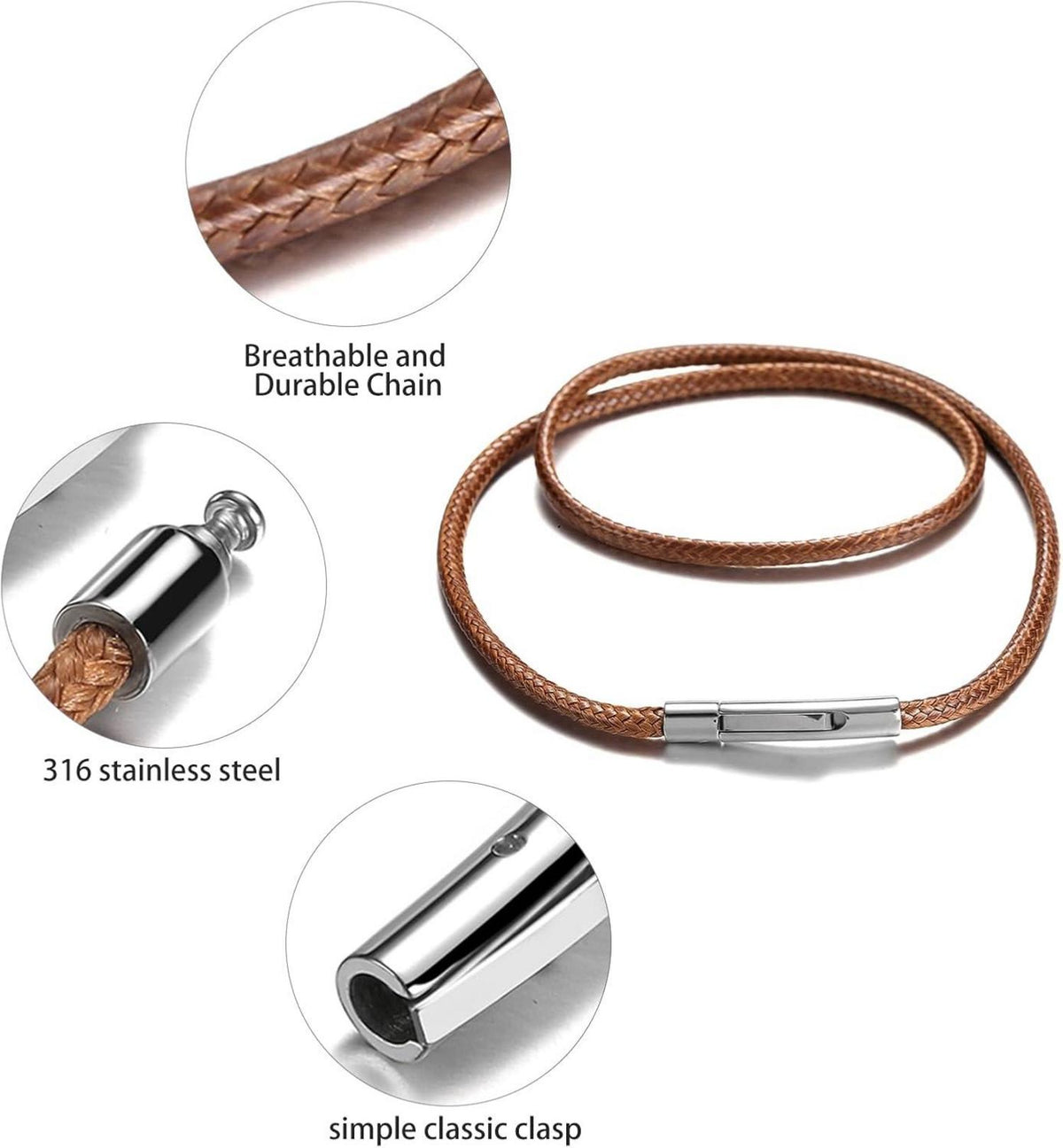 Lederkette Herren Damen 2/3mm Lederband Verschluss Kautschuk 46-76cm
