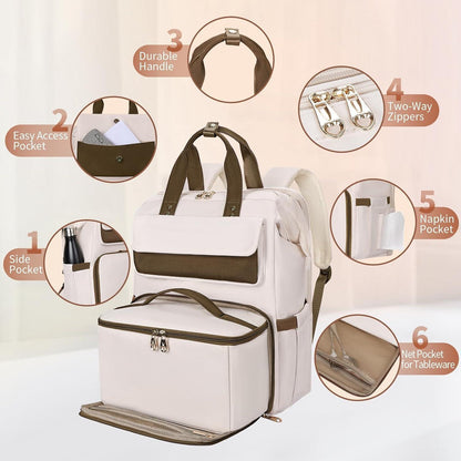Lunch-Rucksack für Damen Beige 15.6" – Multifunktionaler Laptop-Rucksack