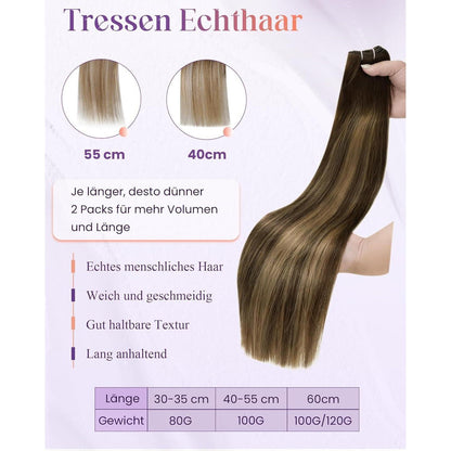 Braun Ombre Echthaar Tressen – Haarverlängerung 100g