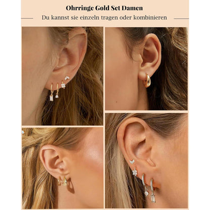 FUNEIA Ohrringe Set 925 Silber vergoldet Zirkonia Damen