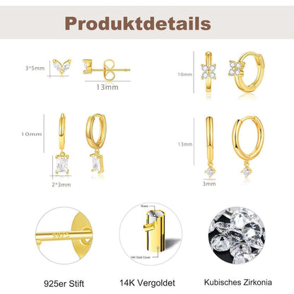 FUNEIA Ohrringe Set 925 Silber vergoldet Zirkonia Damen
