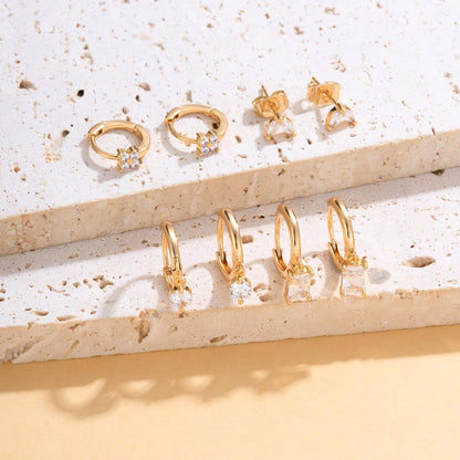 FUNEIA Ohrringe Set 925 Silber vergoldet Zirkonia Damen