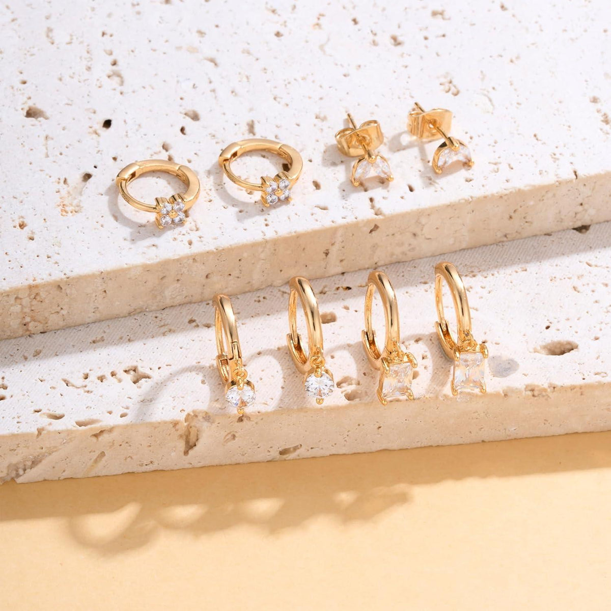 FUNEIA Ohrringe Silber 925 14K Vergoldet Damen Klein Creolen Ohrstecker Gold Set Zirkonia wasserdicht hypoallergen