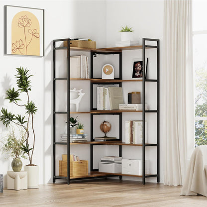 Ausziehbares Bücherregal Vintage Braun – 5 Ebenen, Eckregal