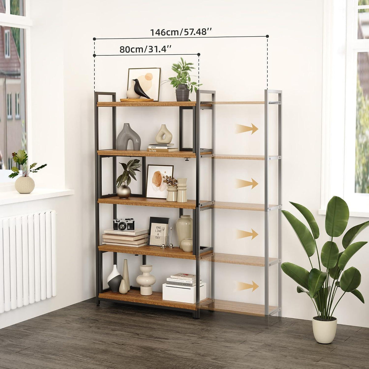 Ausziehbares Bücherregal Vintage Braun – 5 Ebenen, Eckregal