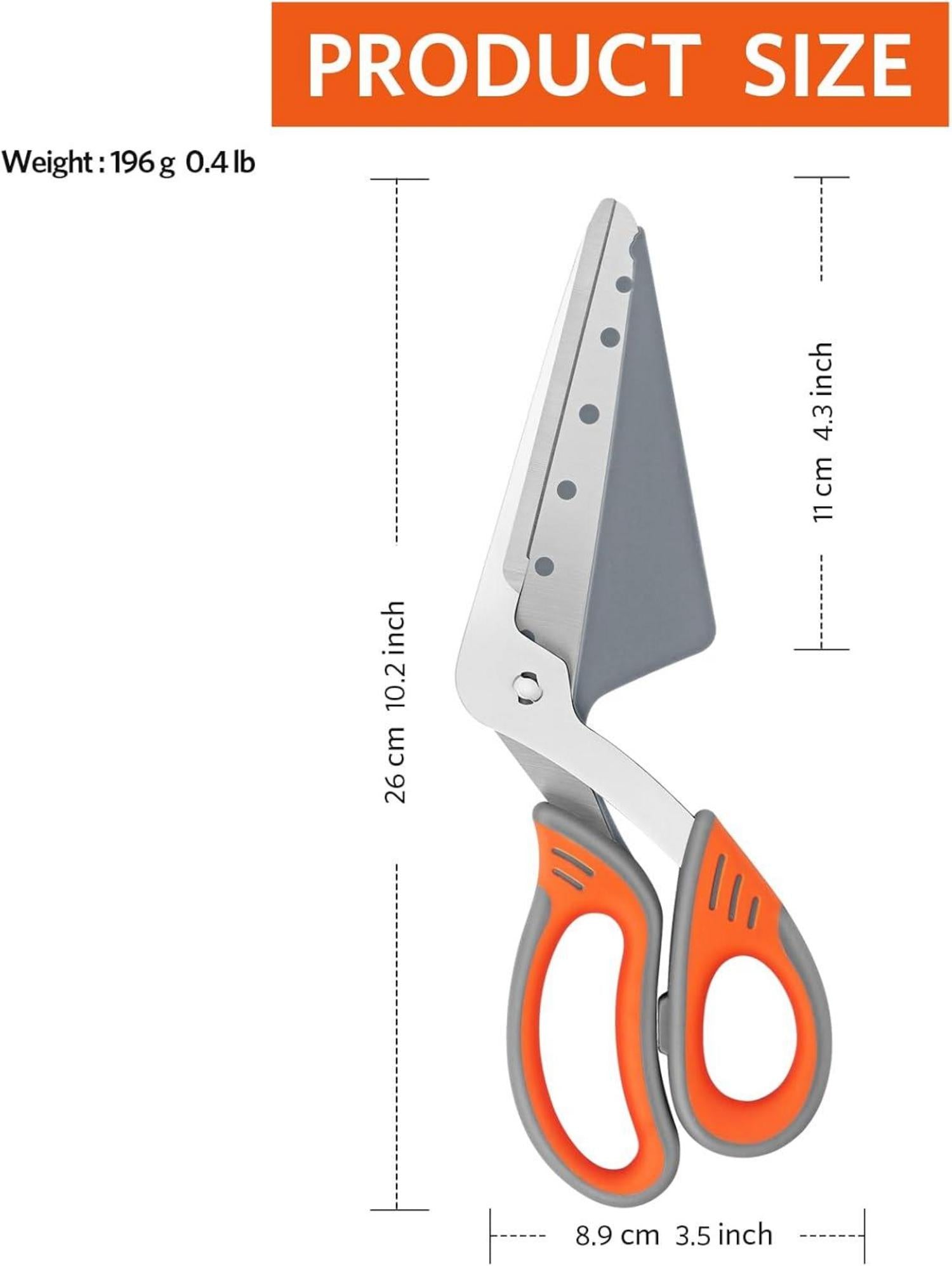 Pizzaschere mit Abnehmbarer Schaufel Edelstahl Klinge 27cm Grau Orange
