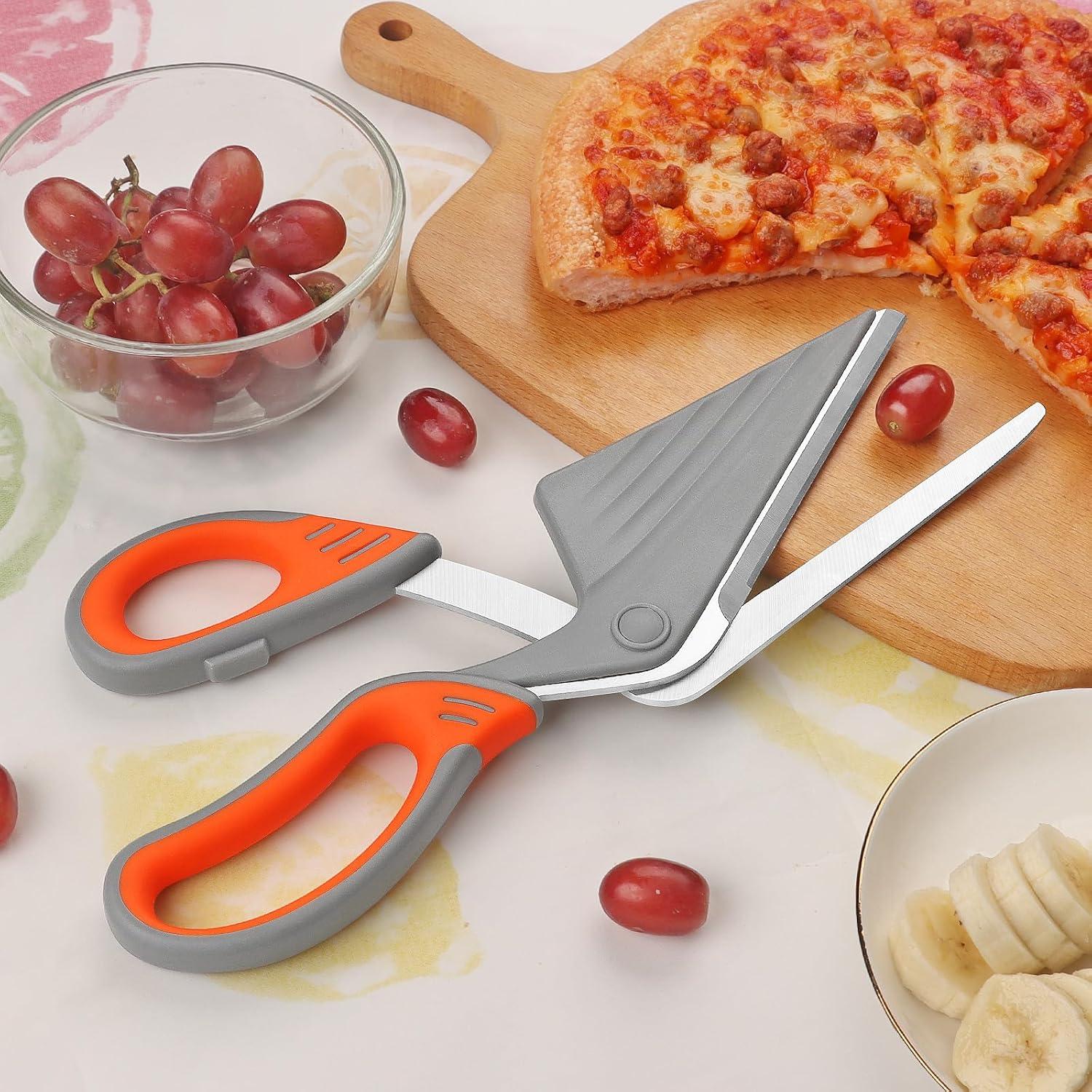 Pizzaschere mit Abnehmbarer Schaufel Edelstahl Klinge 27cm Grau Orange