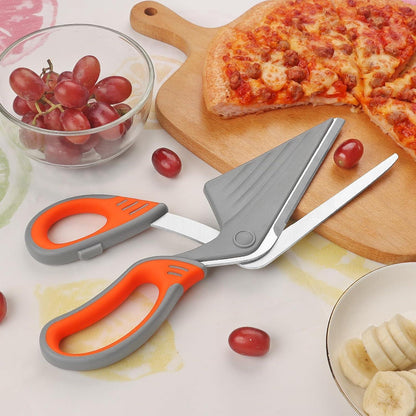 Pizzaschere mit Abnehmbarer Schaufel Edelstahl Klinge 27cm Grau Orange