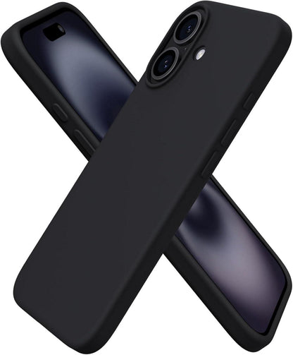 Schwarze Silikon Hülle für iPhone 16, dünne stoßfeste Handyhülle