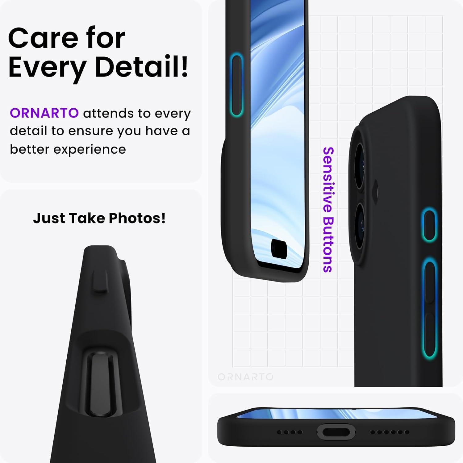 Schwarze iPhone 16 Plus Silikonhülle dünn stoßfest Kratzfest - ORNARTO