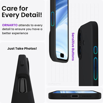 Schwarze iPhone 16 Plus Silikonhülle dünn stoßfest Kratzfest - ORNARTO