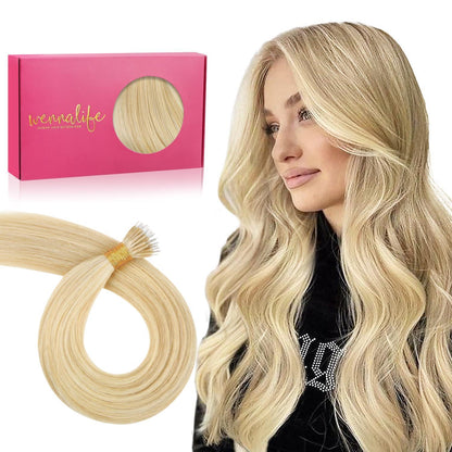 Echthaar Nano Ring Extensions Hellblond Highlights 40cm