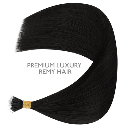 Echthaar Nano Ring Extensions Schwarz 60cm