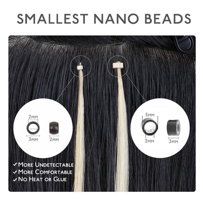 Echthaar Nano Ring Extensions Aschblond Highlights 60cm