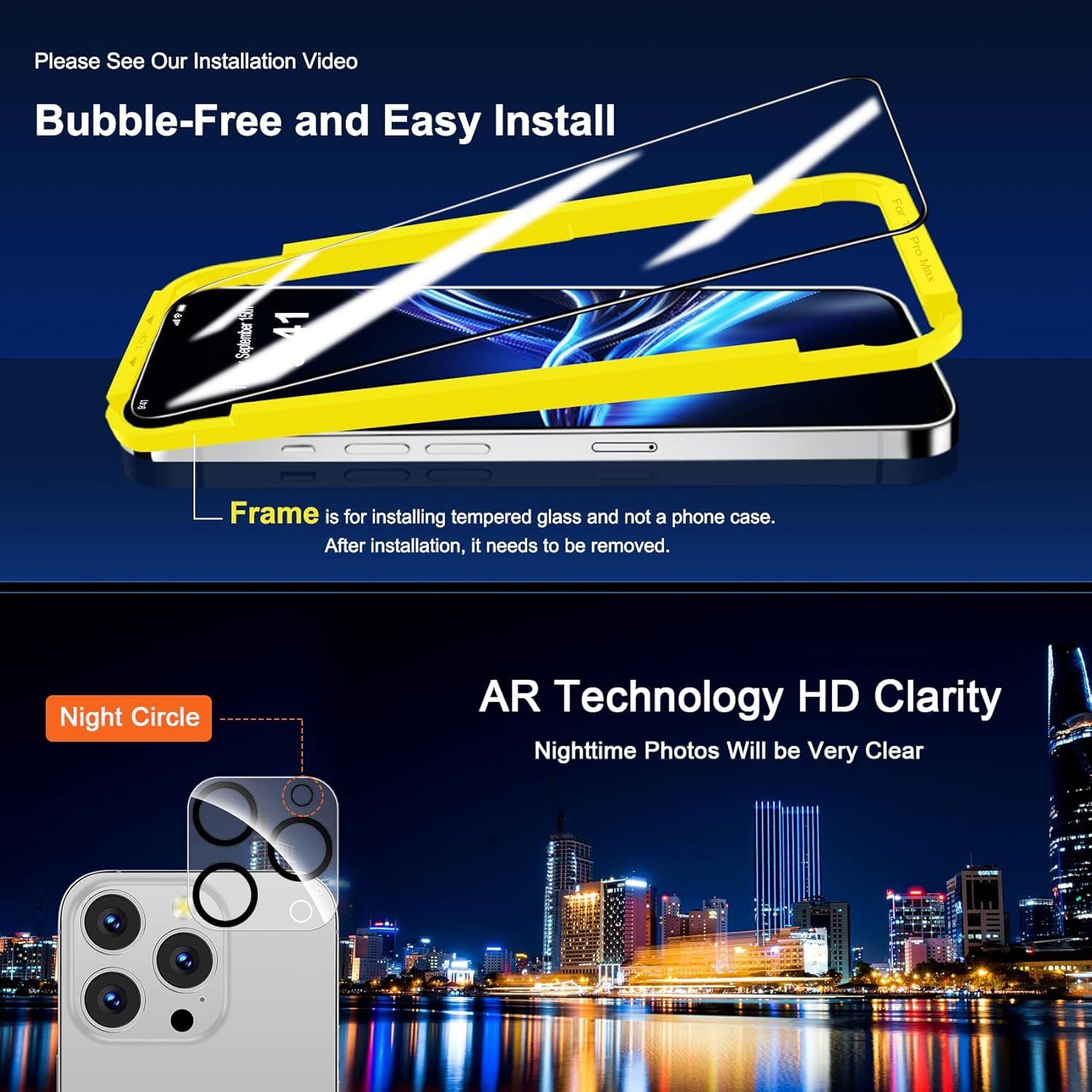 Panzerfolie für iPhone 16 Pro Max Kamera Schutz 9H+ Folie [3+3