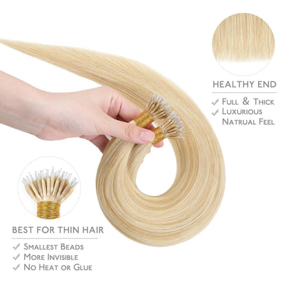 Echthaar Nano Ring Extensions Hellblond Highlights 45cm