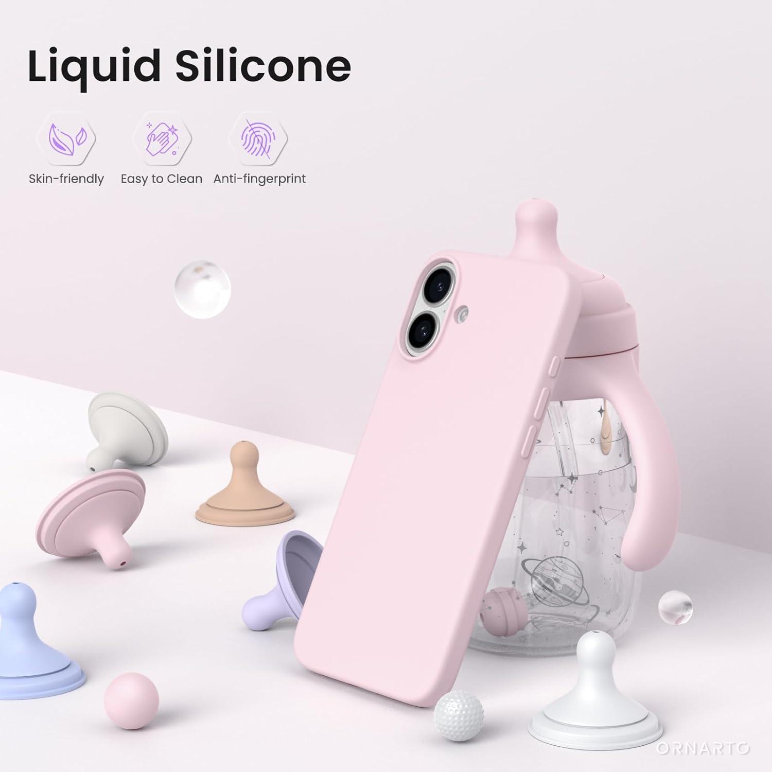 iPhone 16 Plus Hülle Silikon flüssig Stoßfest - Rosa