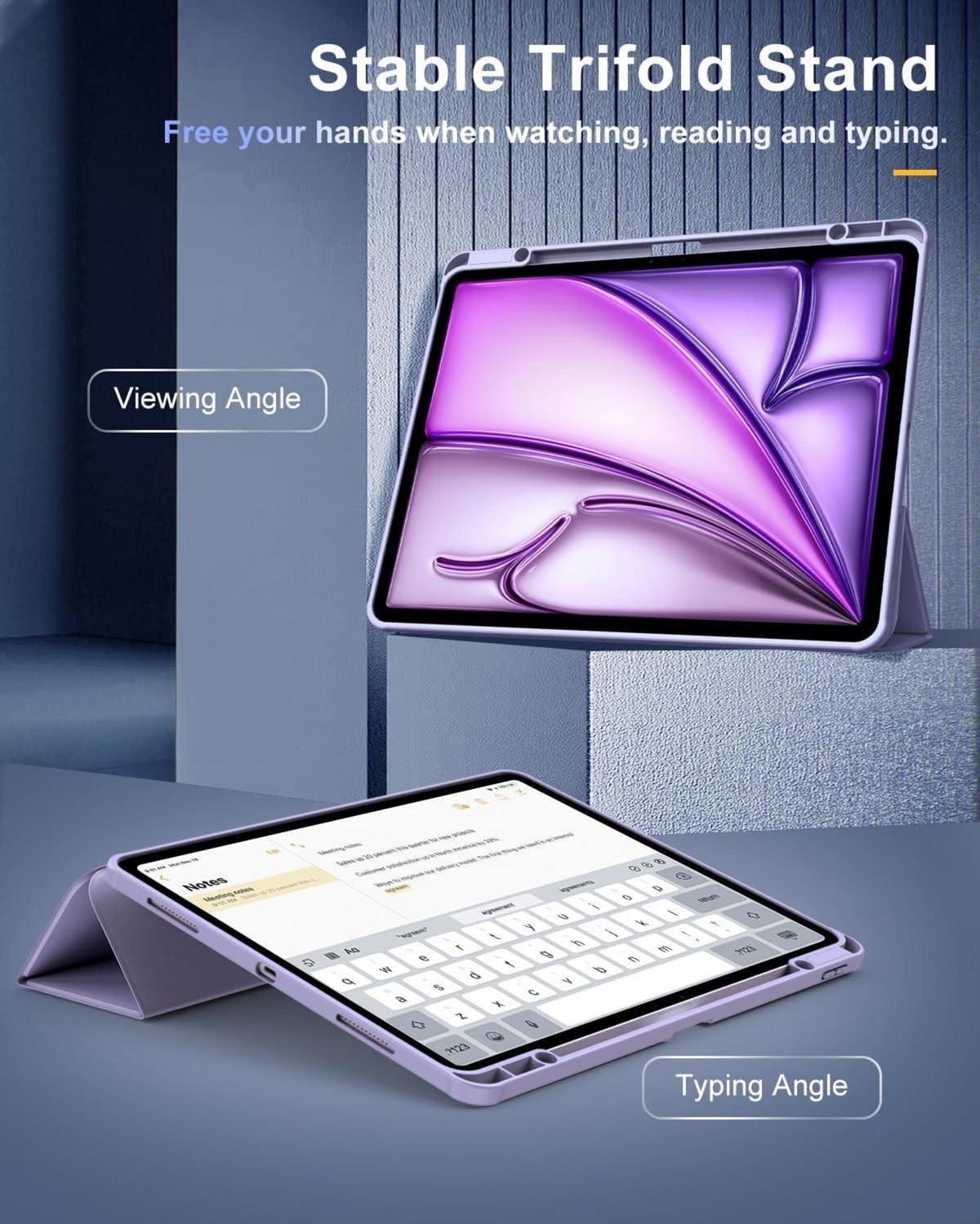 TiMOVO iPad Air 13 Zoll 2024 Schutzhülle Ständer mit Stifthalter Transparent Rückseite - Taro Violett