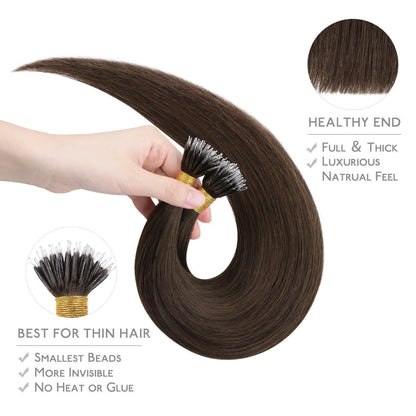 Echthaar Nano Ring Extensions Schokoladenbraun 45cm