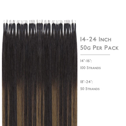 Echthaar Nano Ring Extensions Dunkelbraun-Kastanienbraun 45cm