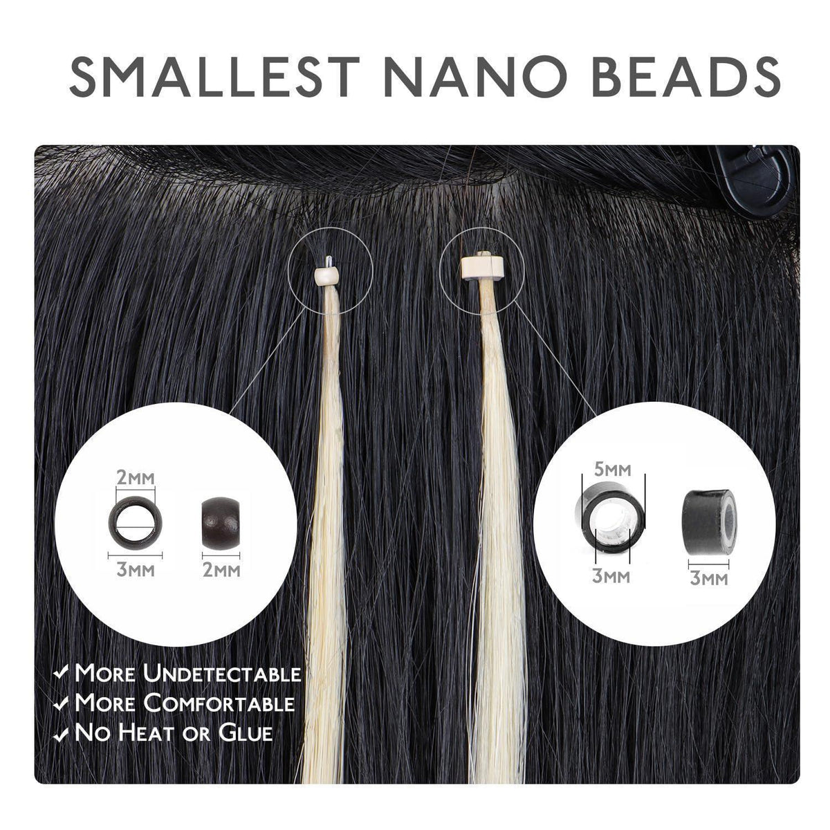 Echthaar Nano Ring Extensions Platinblond 45cm