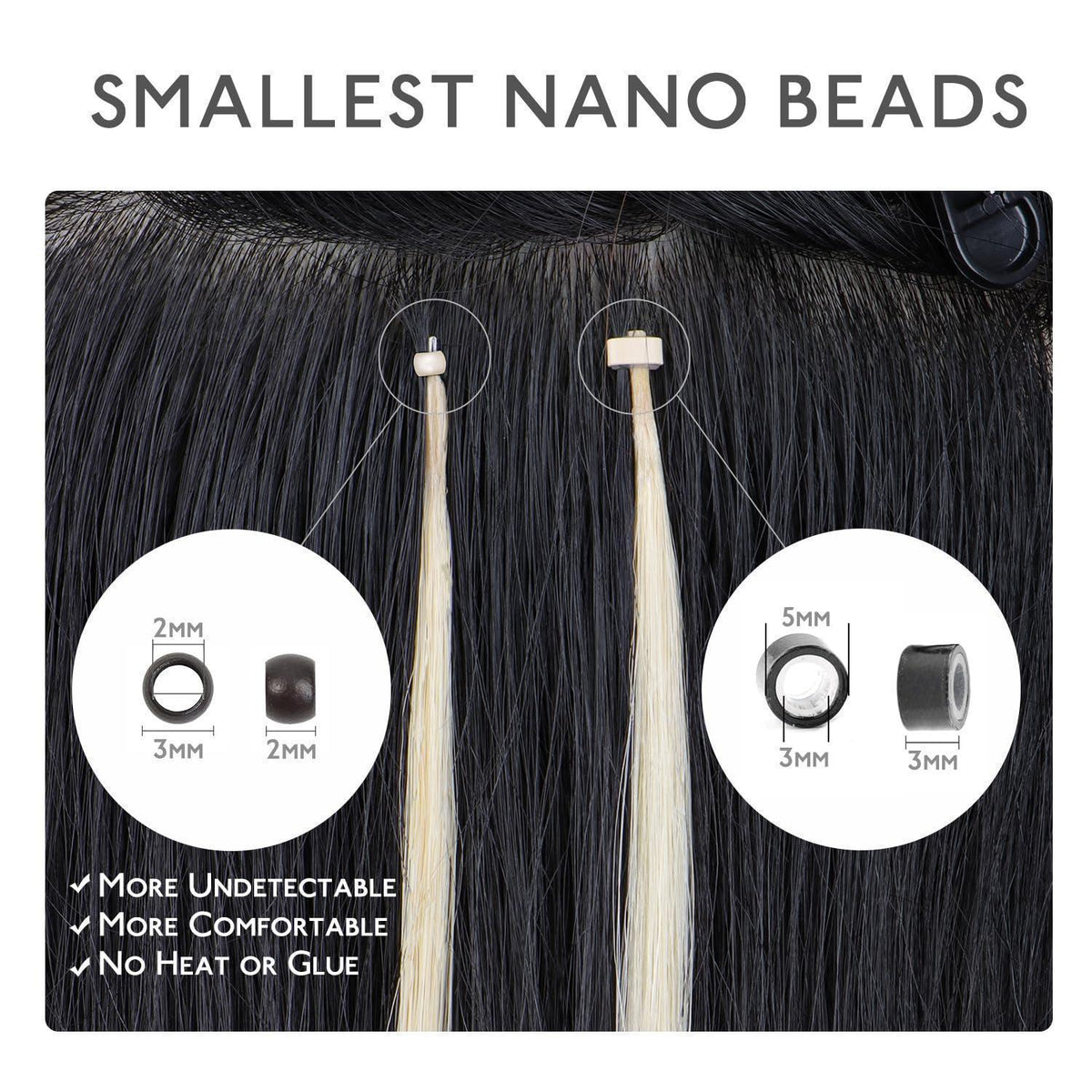 Echthaar Nano Ring Extensions Schwarz 55cm - 50g