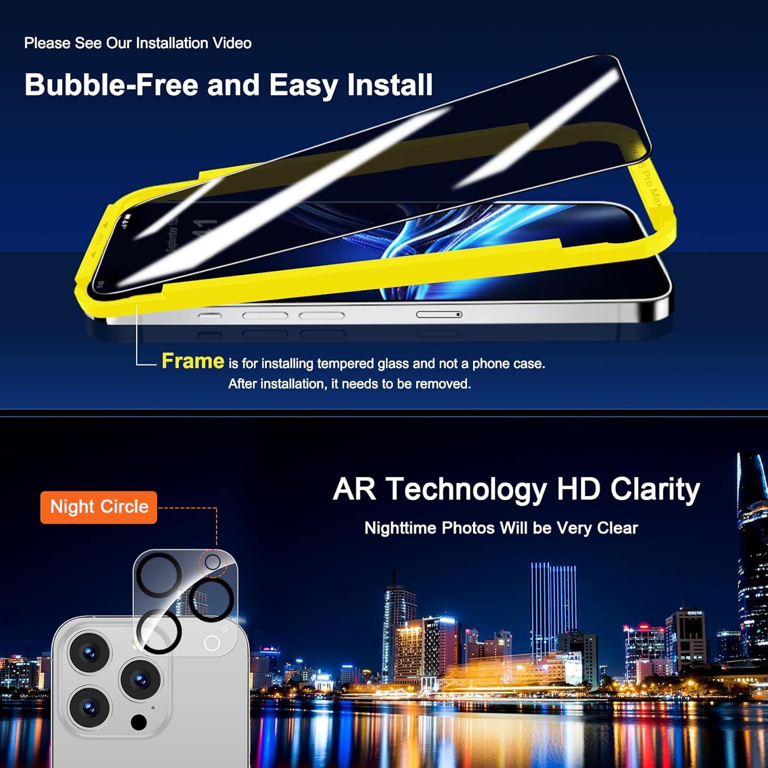 Panzerglas Schutzfolie + Kamera Sichtschutz iPhone 16 Pro Max 9H+ Anti-Spähen [6,9