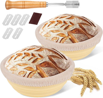 Silikon Gärkorb Set 23cm Rund Brotbackform mit Messer
