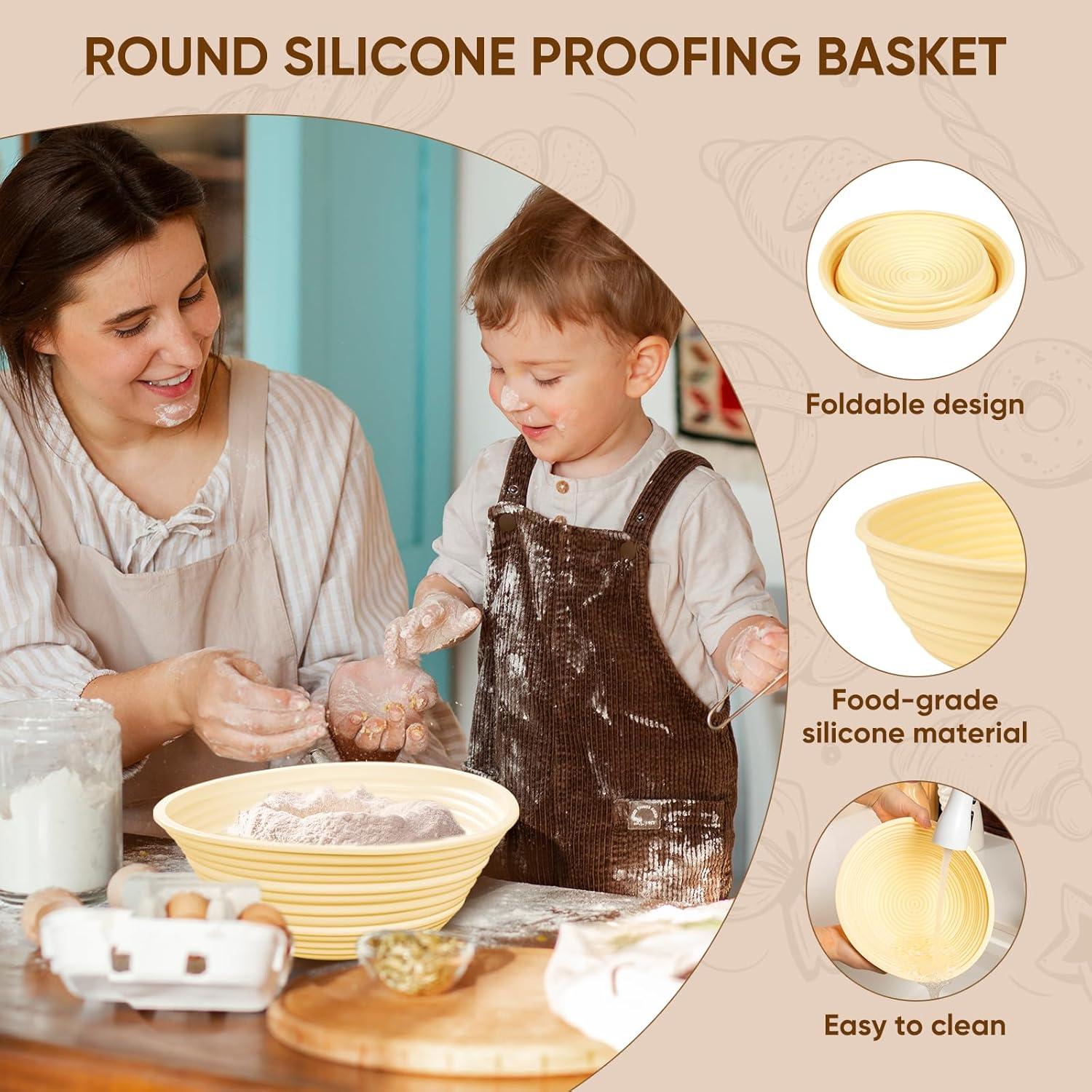 Silikon Gärkorb Set 23cm Rund Brotbackform mit Messer