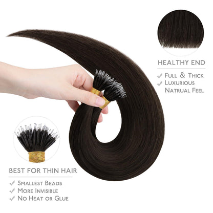 Echthaar Nano Ring Extensions Dunkelbraun 60cm