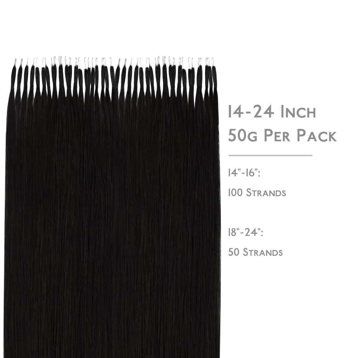 Nanoring Extensions Echthaar Tief Schwarz 55cm