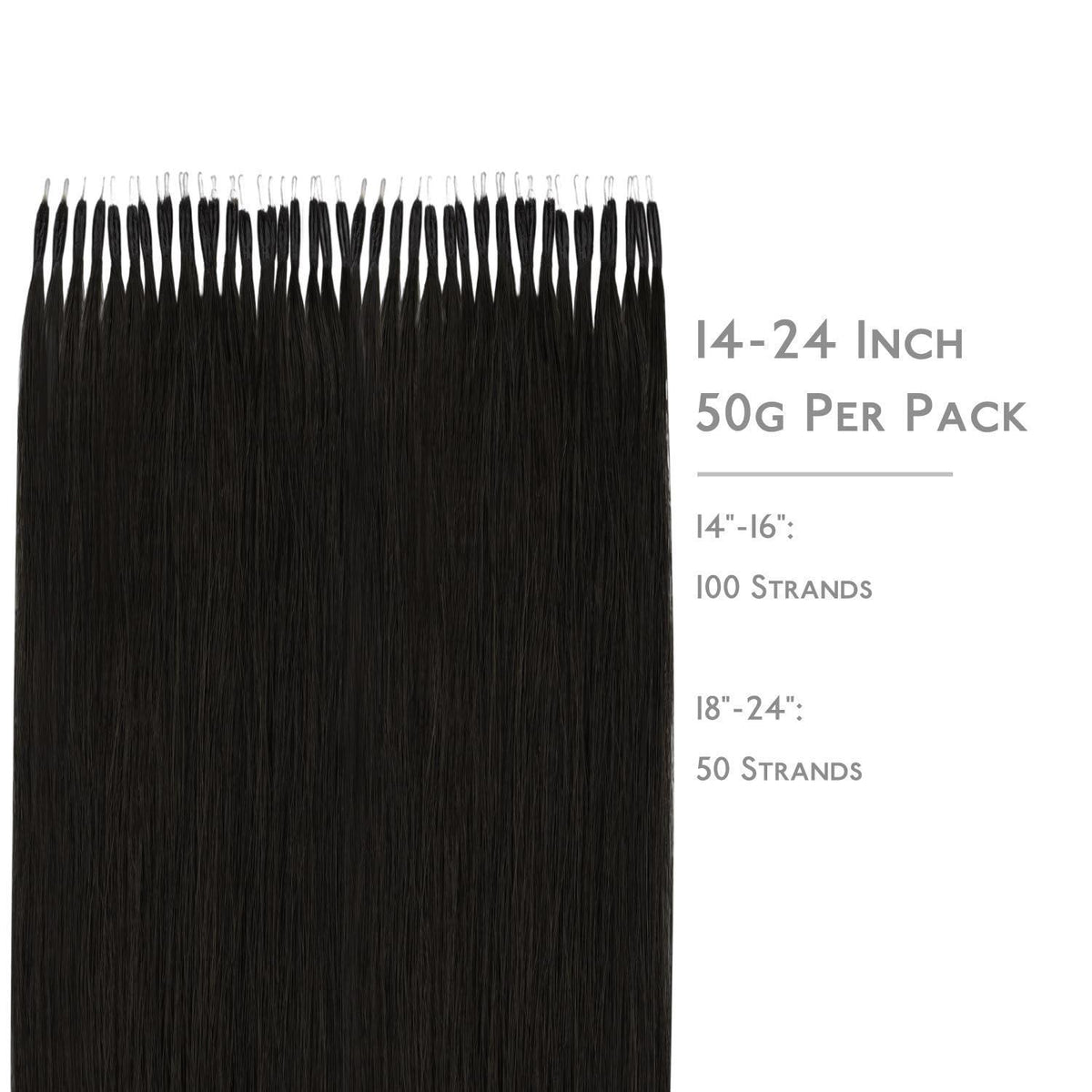 Echthaar Nano Ring Extensions Schwarz 50cm - 50g