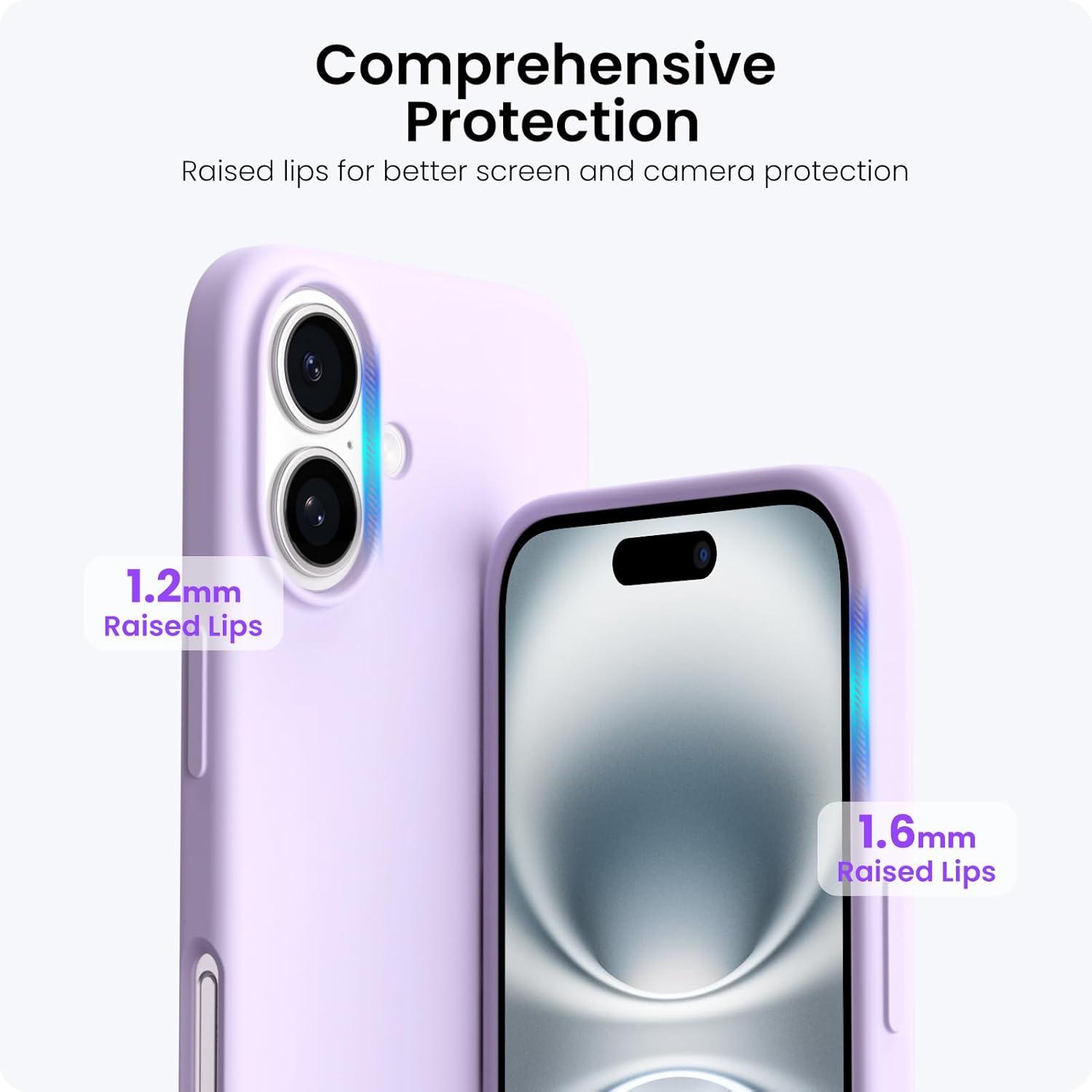 ORNARTO iPhone 16 Silikonhülle 6,1 Zoll Flieder2024 - Stoßfeste Schutzhülle