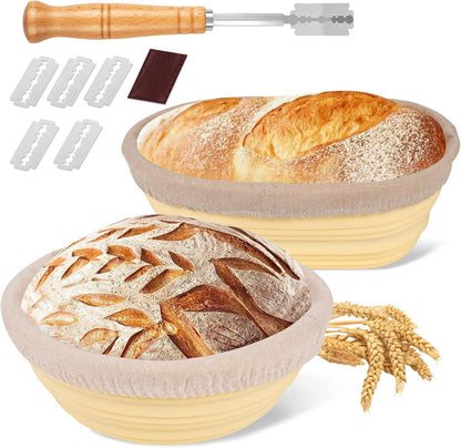Silikon Gärkörbchen Set mit Bäckermesser 26cm Oval & 23cm