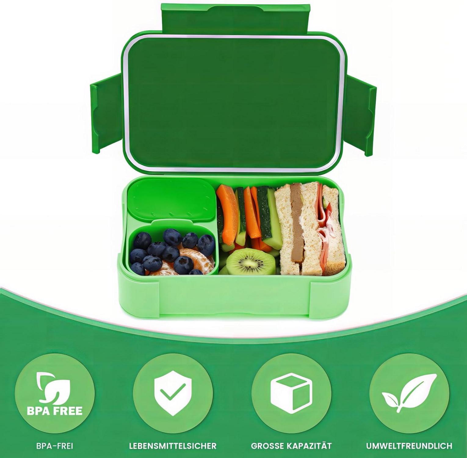 Brotdose Kinder 900ml Bento Box Auslaufsicher Lunchbox Kinder Grün