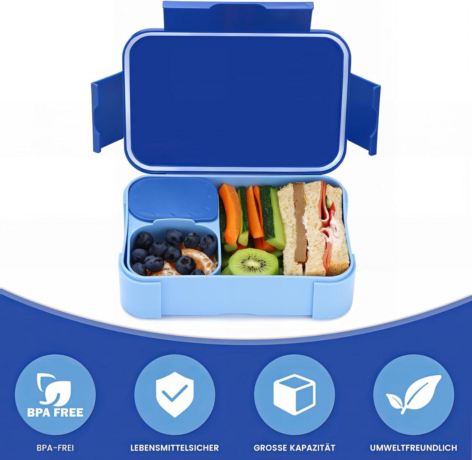 Brotdose Kinder Bento Box Lunchbox 900ml Auslaufsicher Blau