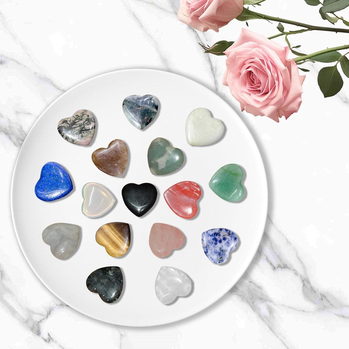 DALAETUS 16 Herz Kristall Edelsteine Stressabbau Meditation Yoga Geschenke