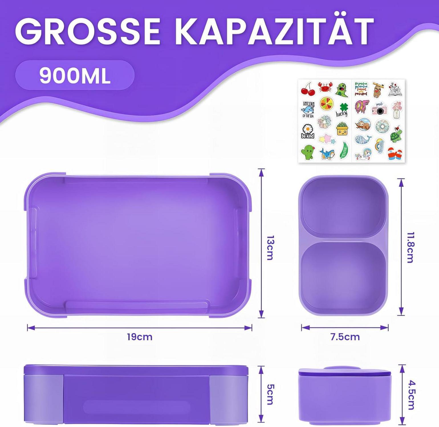 Bugucat Brotdose Kinder mit Fächern 900ml Bento Lunchbox Auslaufsicher