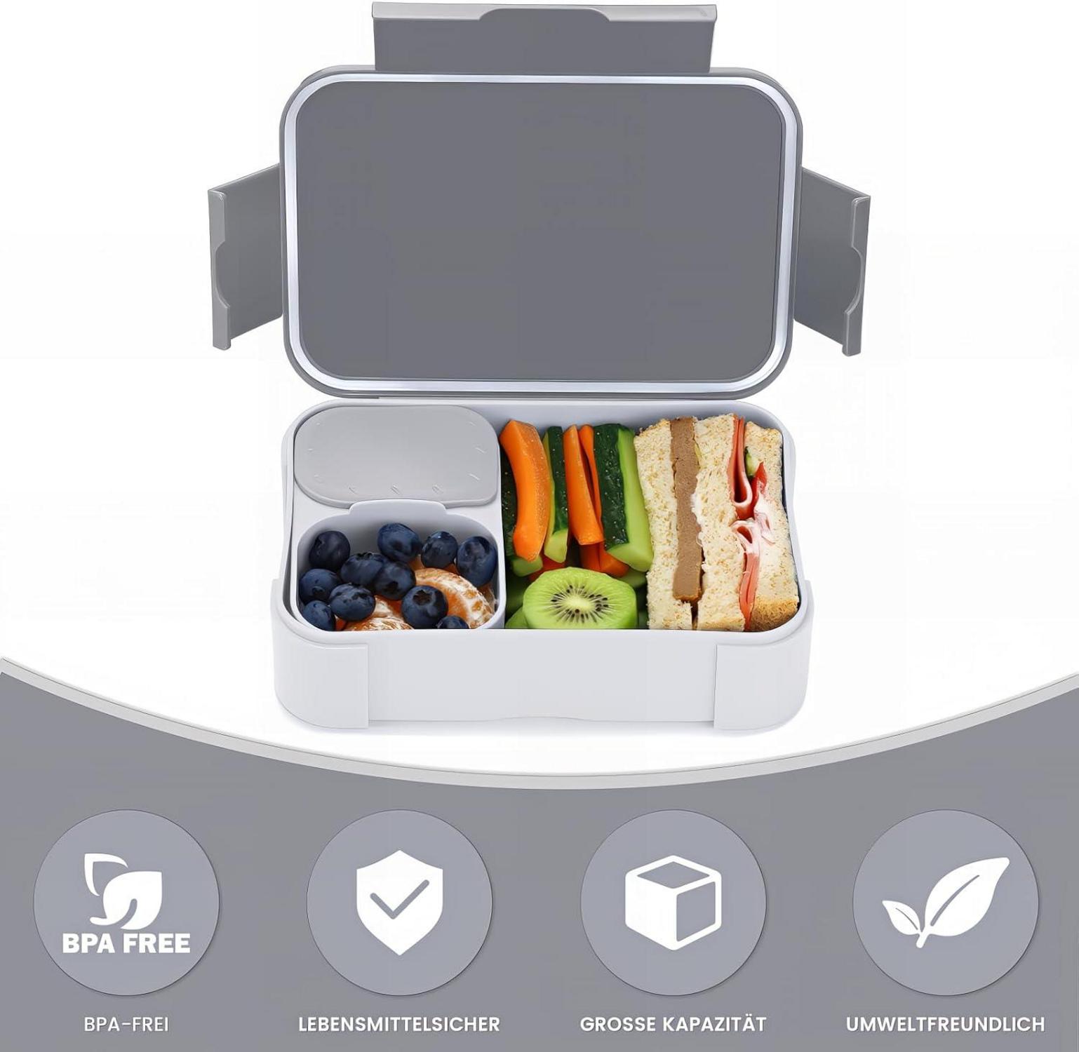 Bugucat Brotdose Kinder Bento Box 900ml Lunchbox Auslaufsicher Grau