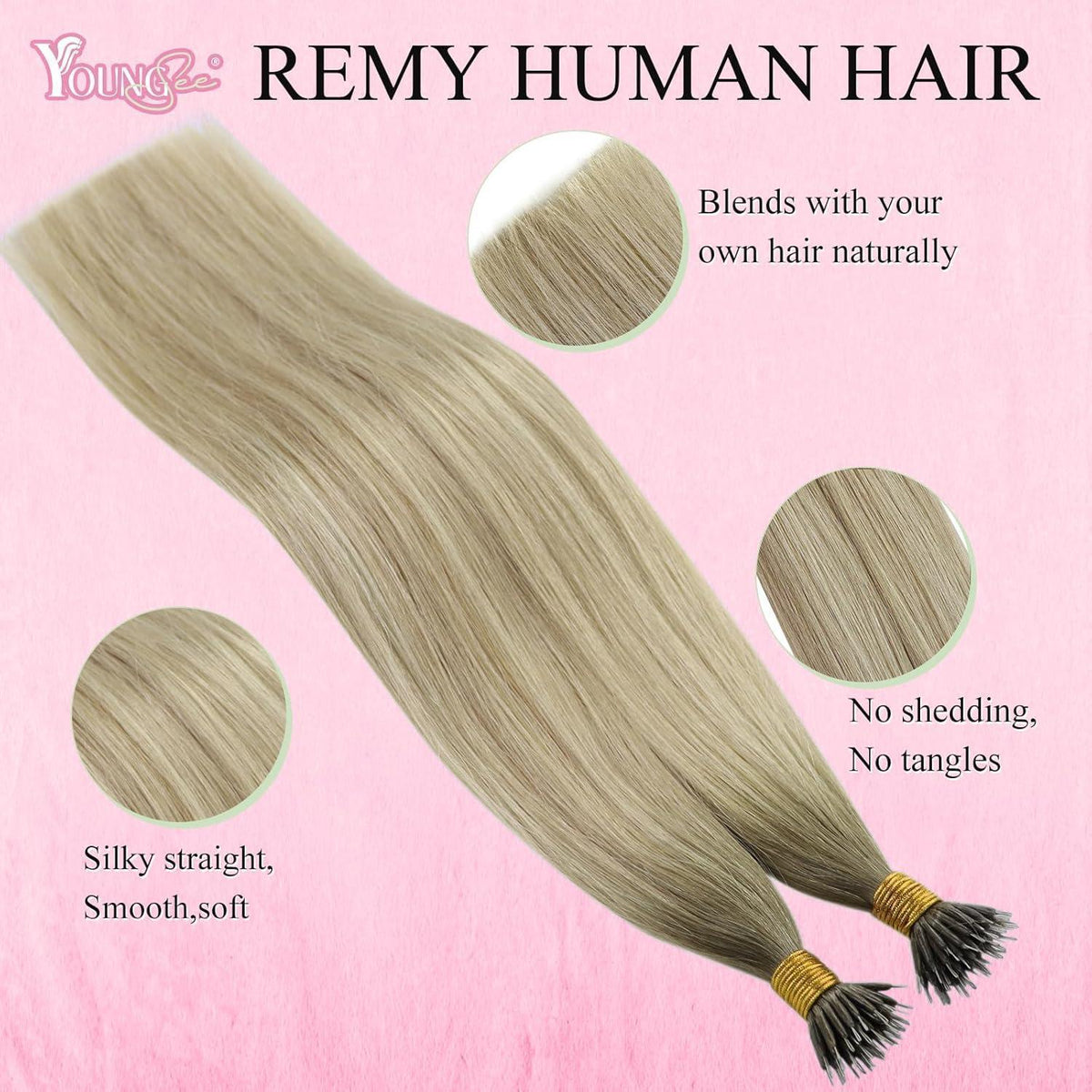 Echthaar Nano Ring Extensions Blond 60cm Aschblond Platinblond