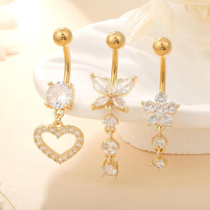 Bauchnabelpiercing Set 5 Stück Chirurgenstahl 10mm Silber Gold Strass Perlen