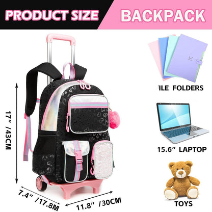 Rollrucksack für Mädchen mit Rädern – 17 Zoll Schulrucksack