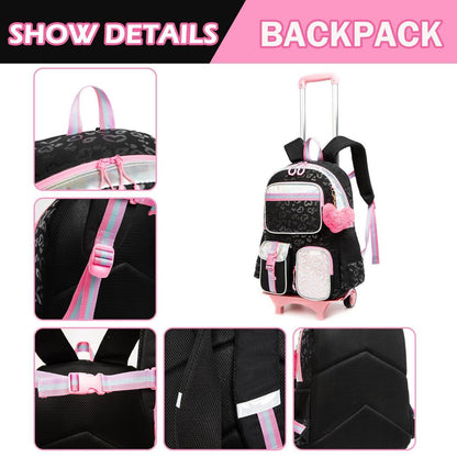 Rollrucksack für Mädchen mit Rädern – 17 Zoll Schulrucksack