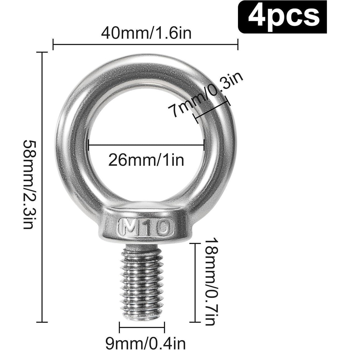 Augenschrauben M10 Edelstahl 4 Stück für Befestigung & Hängen