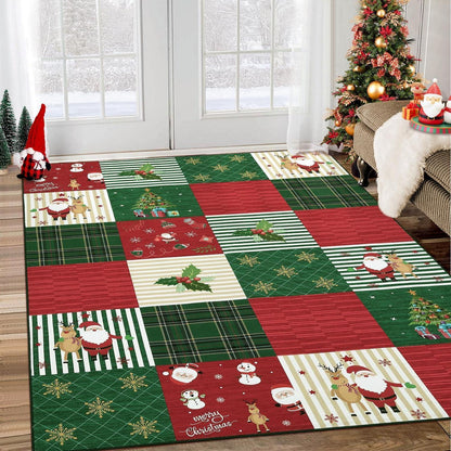 Weihnachts Teppich Rot Grün 140x200 cm - Waschbarer Wohnzimmerteppich