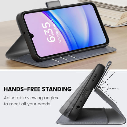 Handyhülle Samsung Galaxy A15 5G 4G Schutz Glas PU Leder RFID Blau